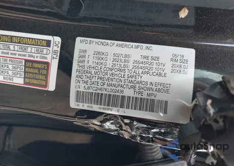 2019 Acura Rdx A-Spec Package z USA, uszkodzony, nr VIN 5J8TC2H67KL002436